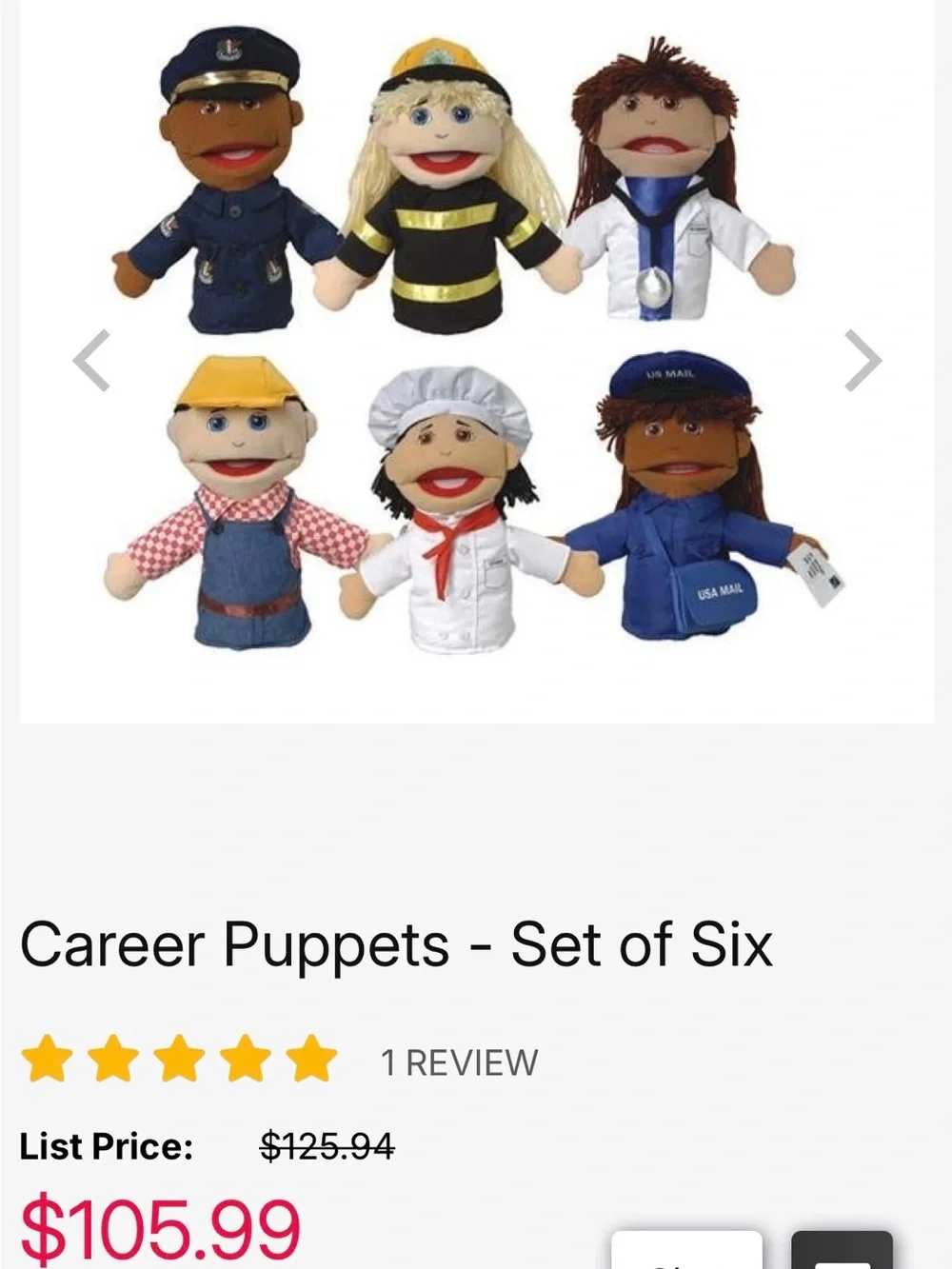 Marvel Career Puppet Set - Blue, Black, White, Yellow, Brown, Cream
